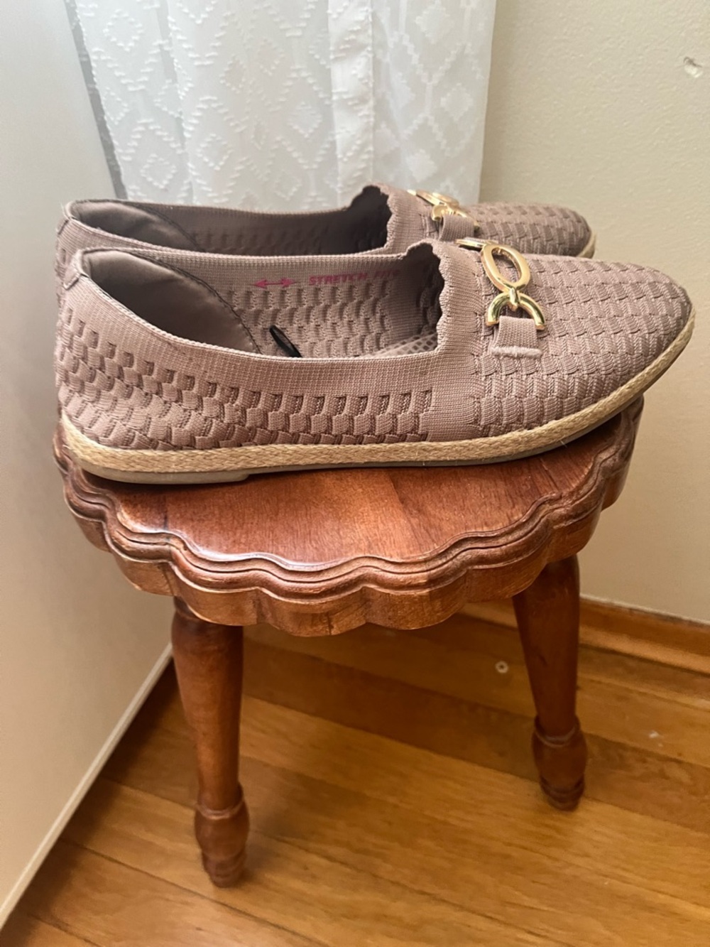 Skechers Taupe Knit Slip-On Loafers with Gold Accent - Picture 3 of 7